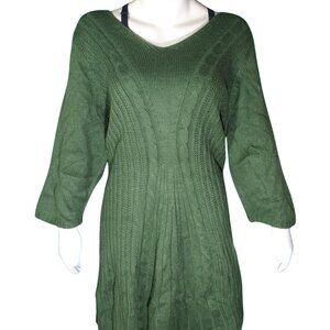 Women Green Long Sleeve Sweater Dress